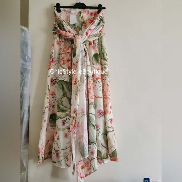 H&M Tie-back Bandeau Dress Midi Floral White/flowers NO LOW BALLING!!! - Picture 2 of 16